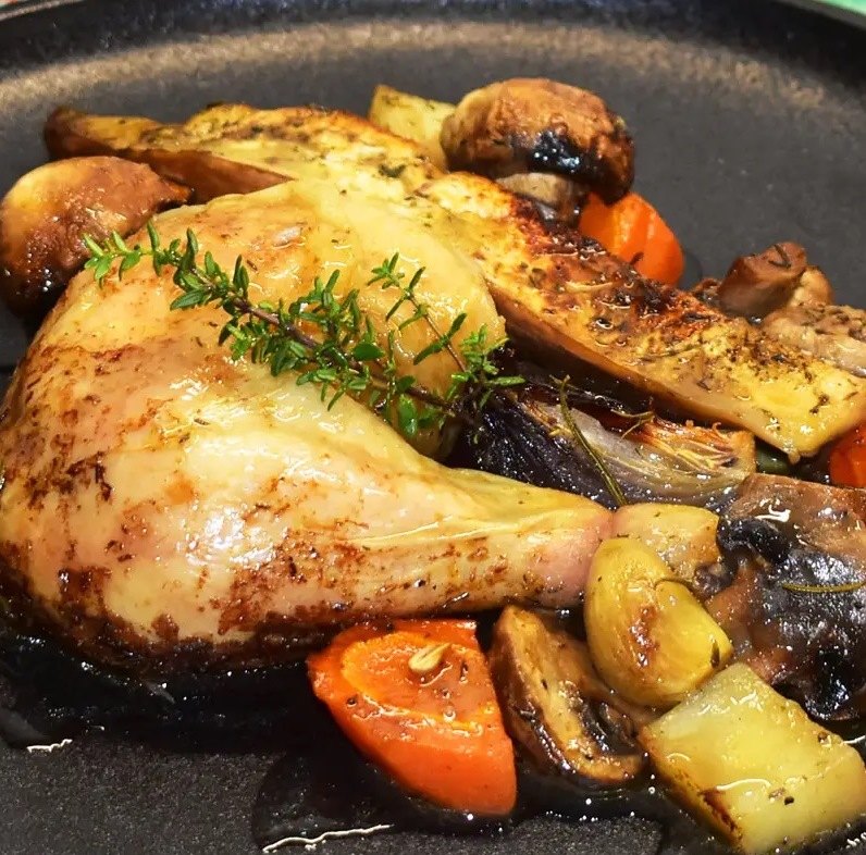 Pollo al horno con verduras