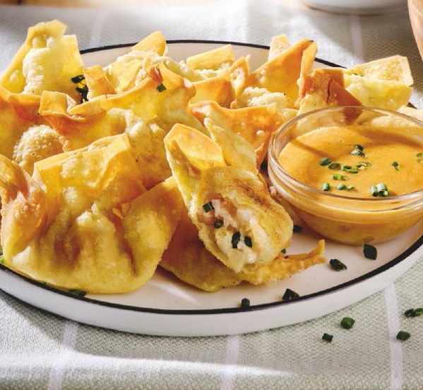 Saquitos crujientes rellenos de gambas